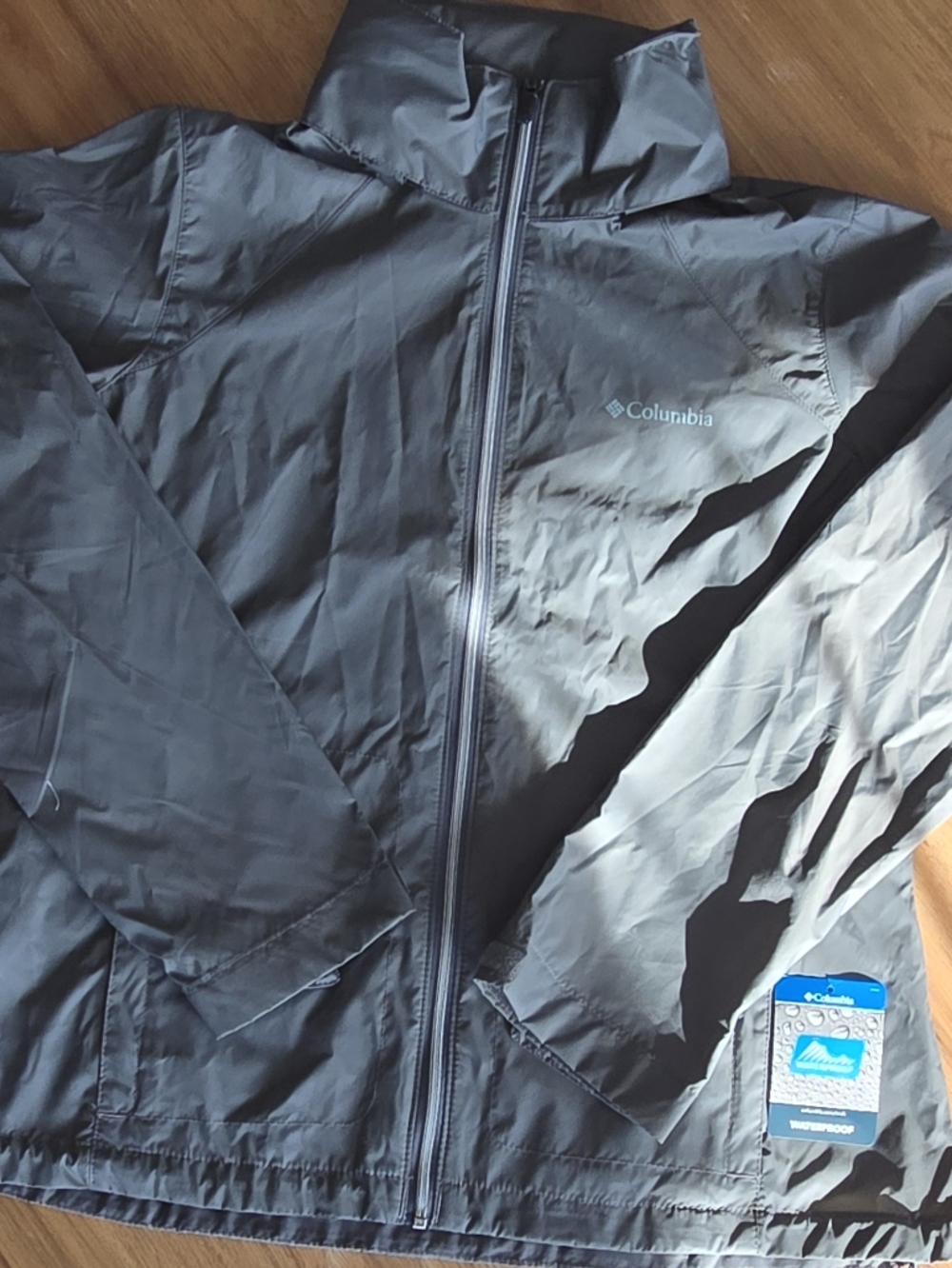 columbia grey waterproof jacket | size large | stowable hood nwt rain shell - Picture 10 of 12